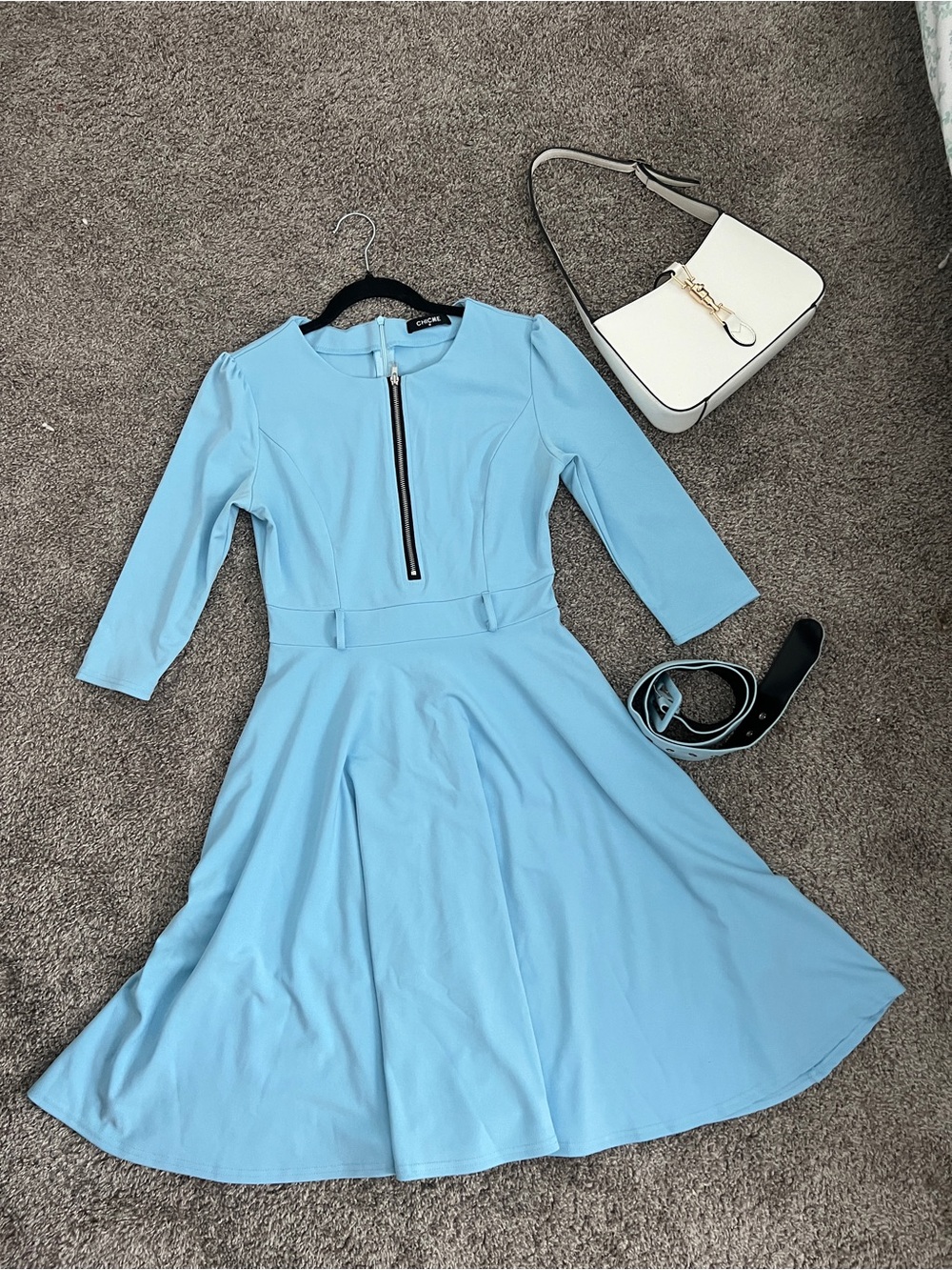 MIDI Long Sleeve Belted Dress- Romantic Style